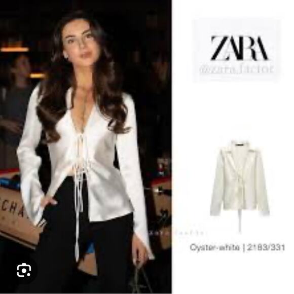 Zara Ivory Lace-Up Satin Blouse NWT Size Large - Picture 2 of 6